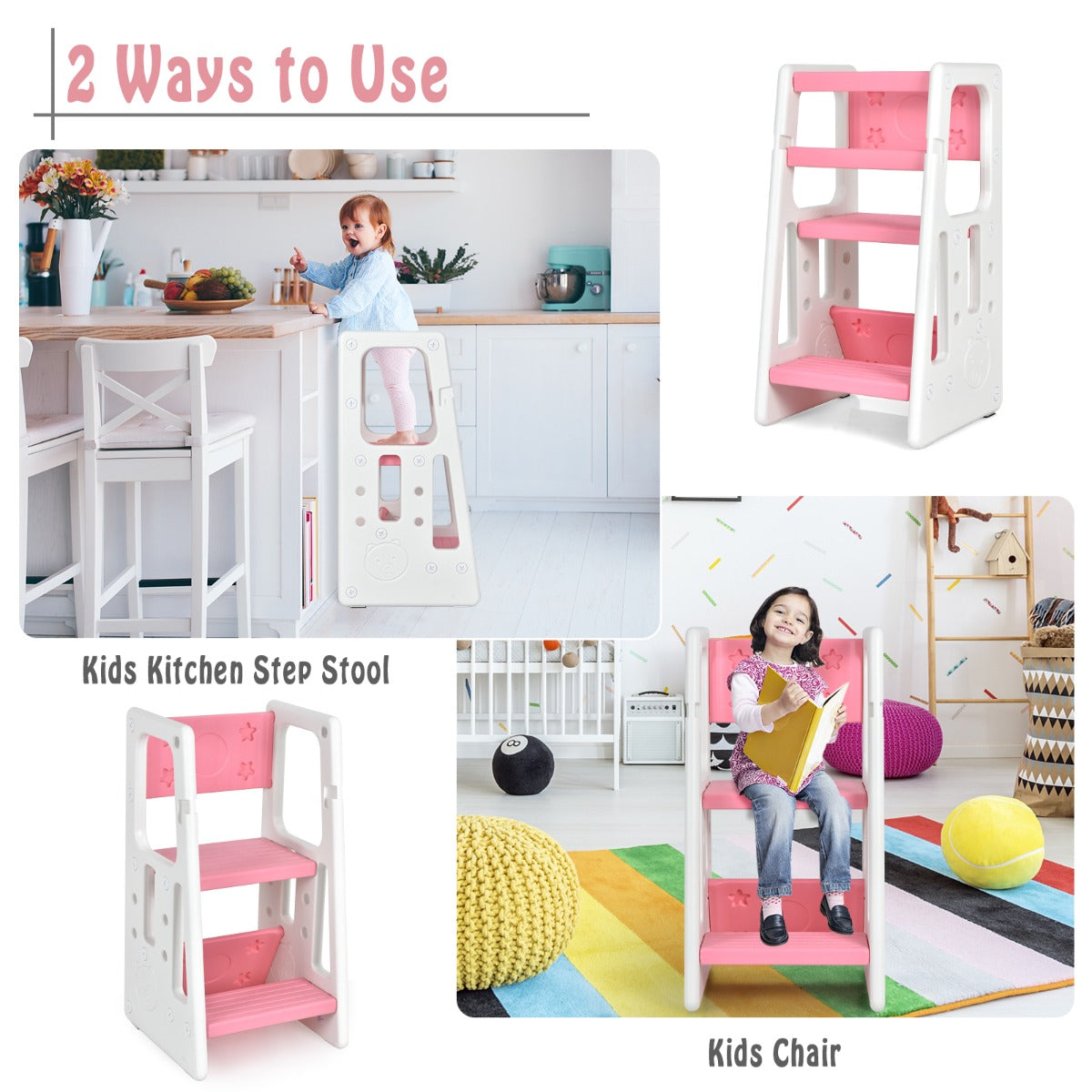 NNECW Kids Step Learning Stool with Double Safety Rails for Baby