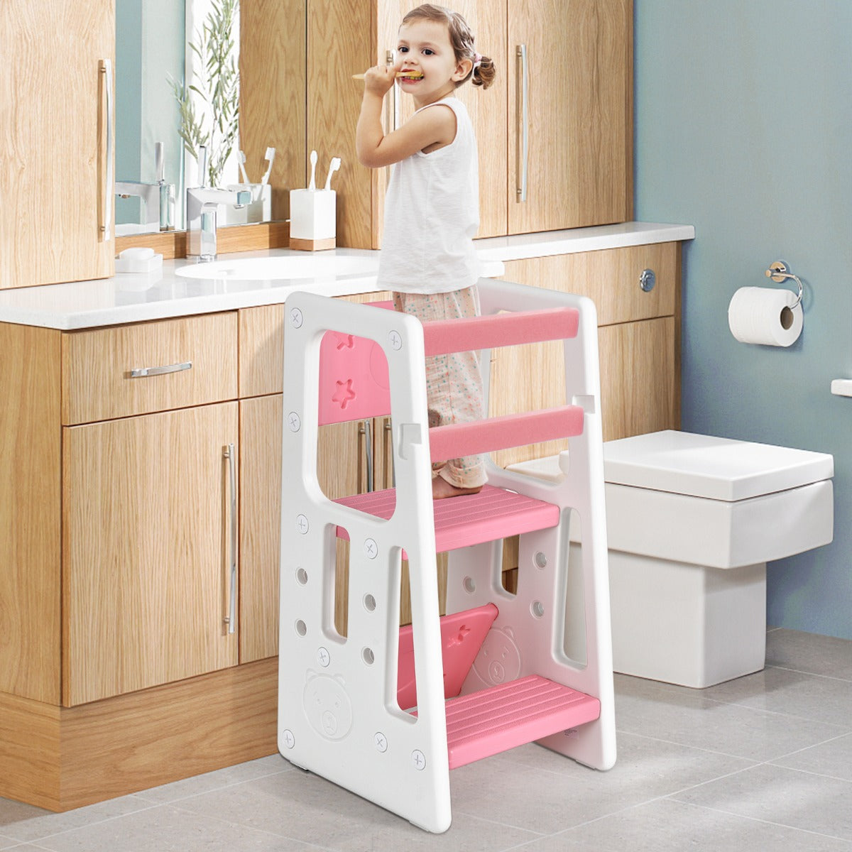 NNECW Kids Step Learning Stool with Double Safety Rails for Baby