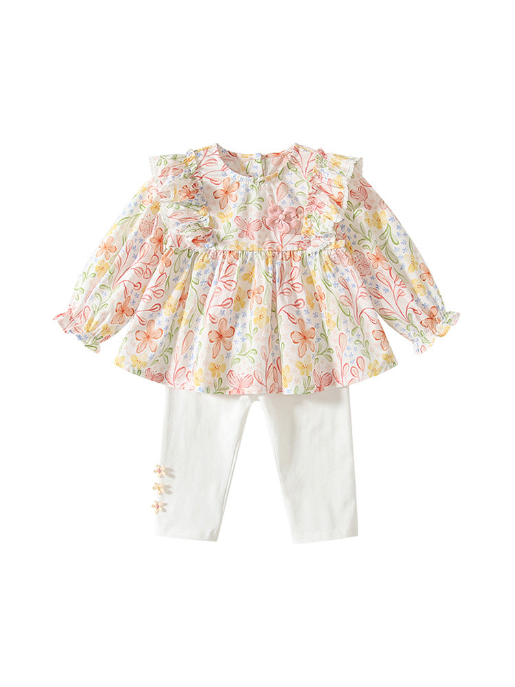 Arrival Spring Baby Girls Long Sleeves Floral Design Top Dress and Pants Set – Clothing Set