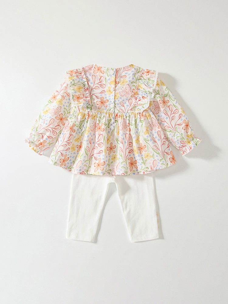 Arrival Spring Baby Girls Long Sleeves Floral Design Top Dress and Pants Set – Clothing Set