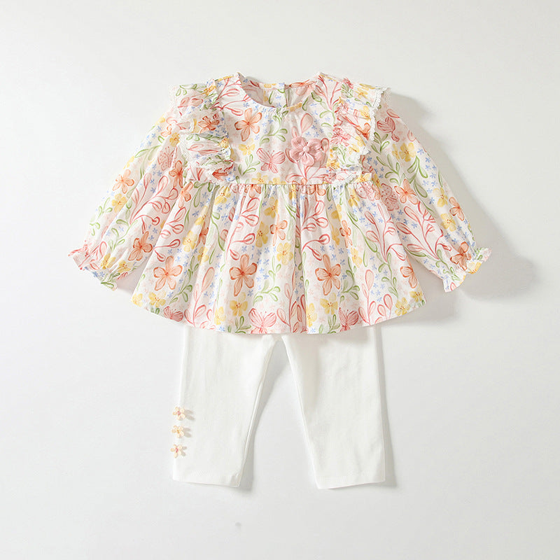 Arrival Spring Baby Girls Long Sleeves Floral Design Top Dress and Pants Set – Clothing Set